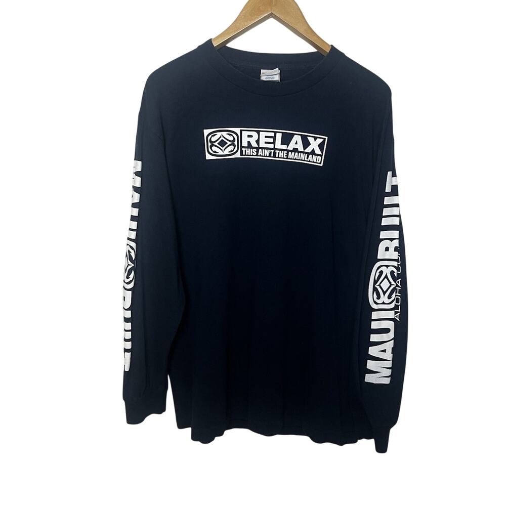 Vintage Maui Built Long Sleeve T Shirt Men’s Large Black Y2K Surf Skate Tribal